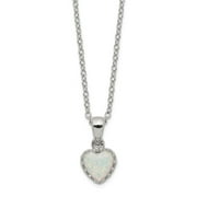 925 Sterling Silver Rhodium-plated Polished Heart Simulated Opal Necklace - 18 Inch