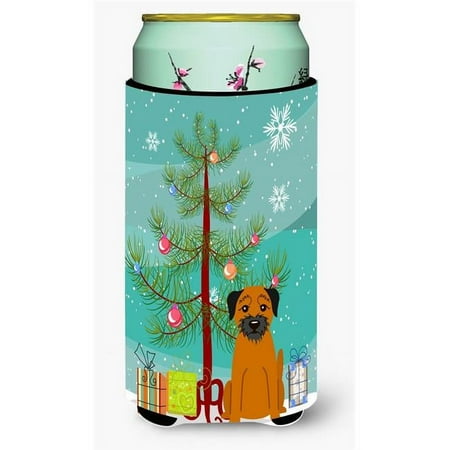 

Merry Christmas Tree Border Terrier Tall Boy Beverage Insulator Hugger