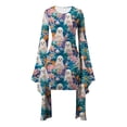 thumbnail image 4 of Women Halloween Cosplay Long Sleeve Dress Round Neck Ghost Pumpkin Skull Print Holiday Dress Irregular Hem Mini Dress Multi-Color Optional Fashion Casual Slips, 4 of 5