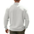 thumbnail image 4 of Dwelliawo Mens Quarter Zipper Pullover Long Sleeve Mock Neck Sweatshirt Casual Lightweight Pullover Sweater Slim Fit Waffle Knit Polo Shirts White 3XL, 4 of 5
