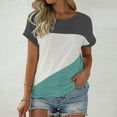 thumbnail image 2 of ZHENHONG T Shirts for Women,Casual Short Sleeved Loose Round Neck Tops Tredy Breathable Color Blocked T Shirts,White Women Blouses, 2 of 4