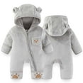 thumbnail image 3 of WOYY Onesies for Baby Lined Jumpsuit Bear Ears Hooded Zipper Romper, Sizes 0-3M, 3 of 3
