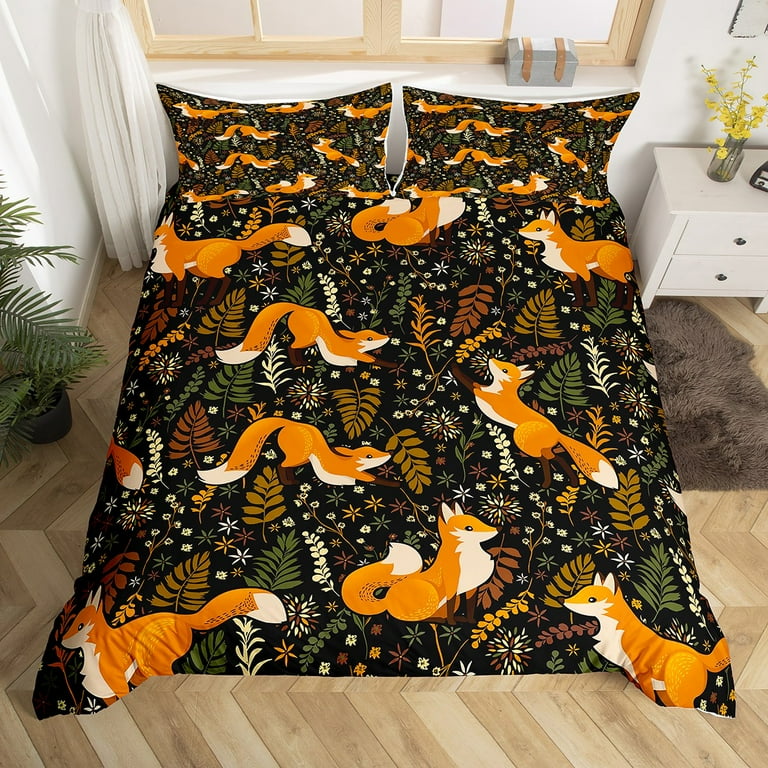 YST Cute Fox Duvet Cover Twin Size Cartoon Fox Bedding Set for