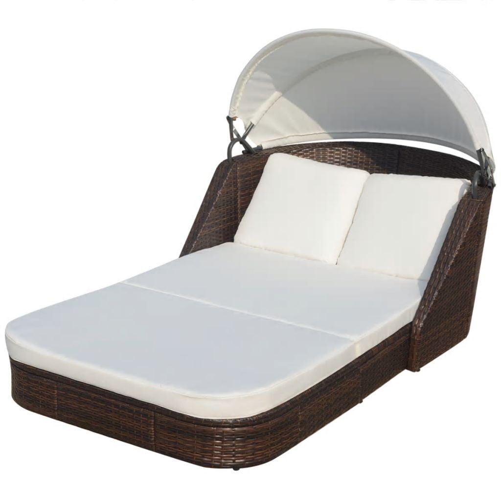 Kepooman Outdoor Patio Rattan Lounge Chair with Soft cushion & Foldable Canopy, Brown Kepooman Outdoor Patio Rattan Lounge Chair with Soft cushion & Foldable Canopy, Brown