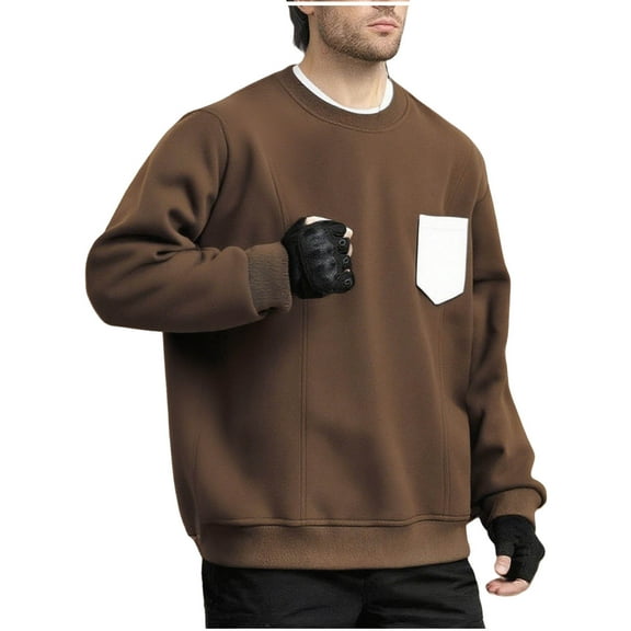 Diufon Mens Sweatshirts Crewneck Long Sleeve Pullover Casual Thermal Shirts Streetwear with Color Block Pocket