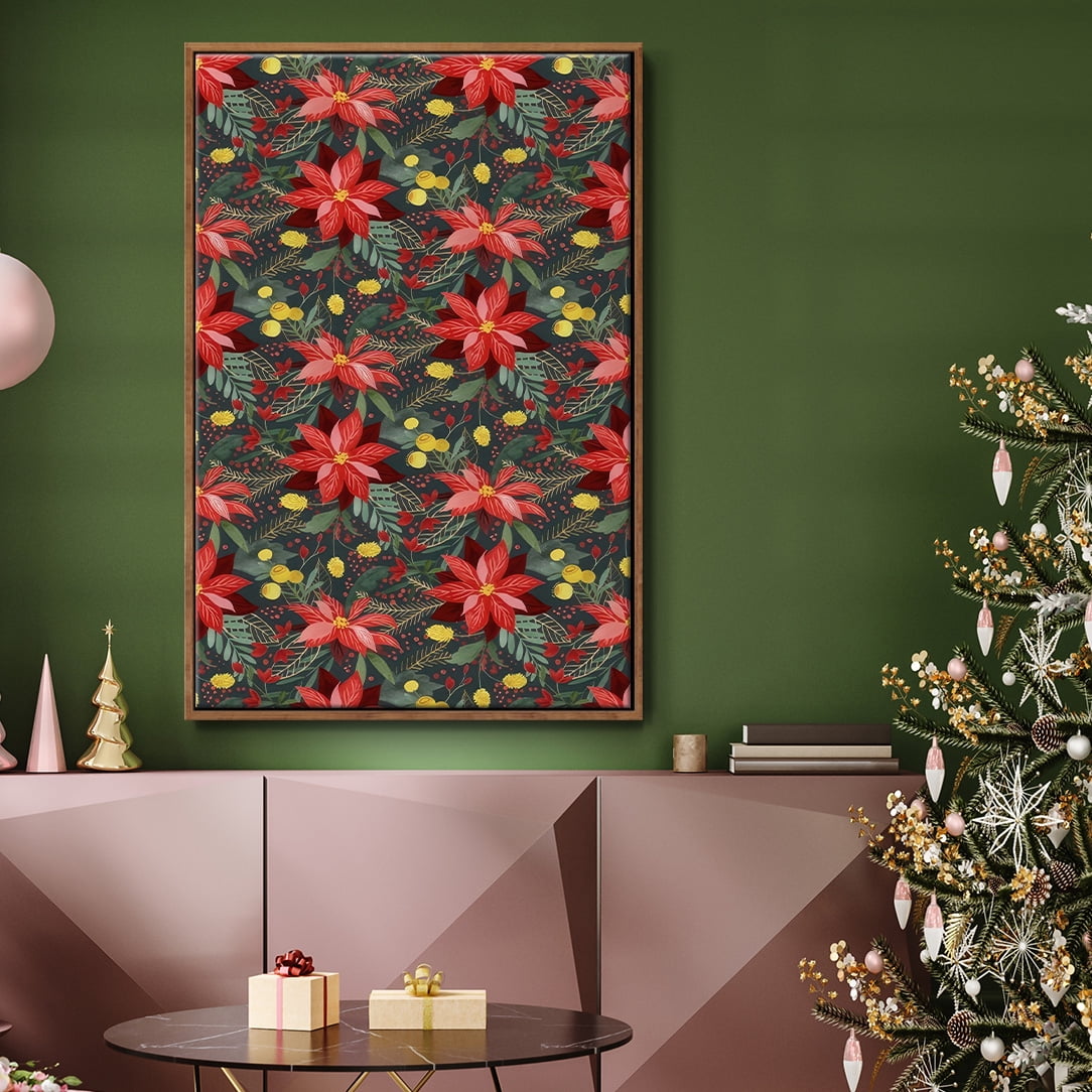 Bright Christmas Night Collection E - Framed Gallery Wrapped Holiday Canvas - 25 x 37 - Rosewood Frame