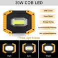thumbnail image 3 of Rechargeable LED Flood Light 30W 2000 LM Construction Site Work Light with 4X Battery 3 Modes Portable Lantern USB LED Spotlight (2 pack), 3 of 5