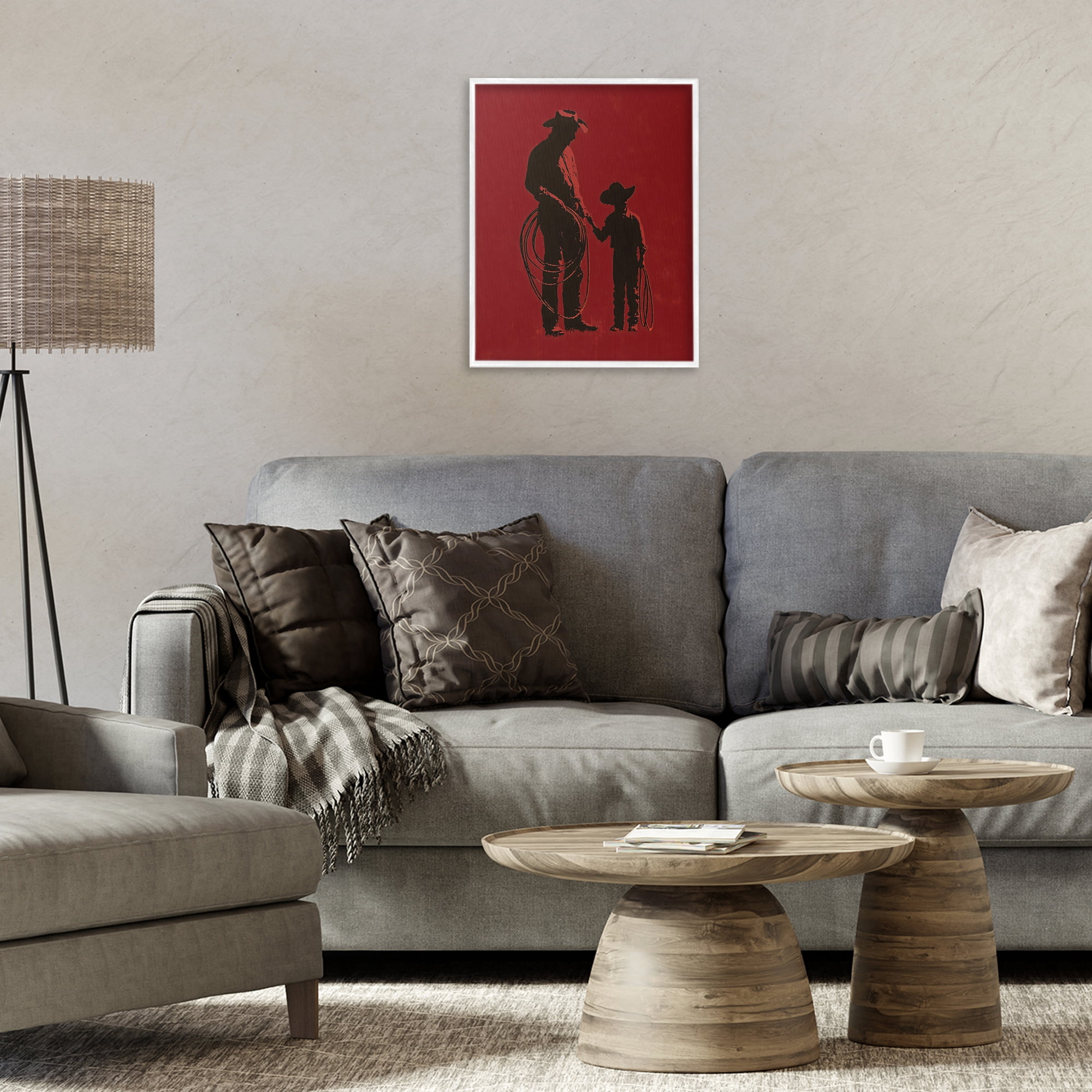 Burgundy Cowboy Father & Son White Framed Giclee Art, design by Arlington Prints