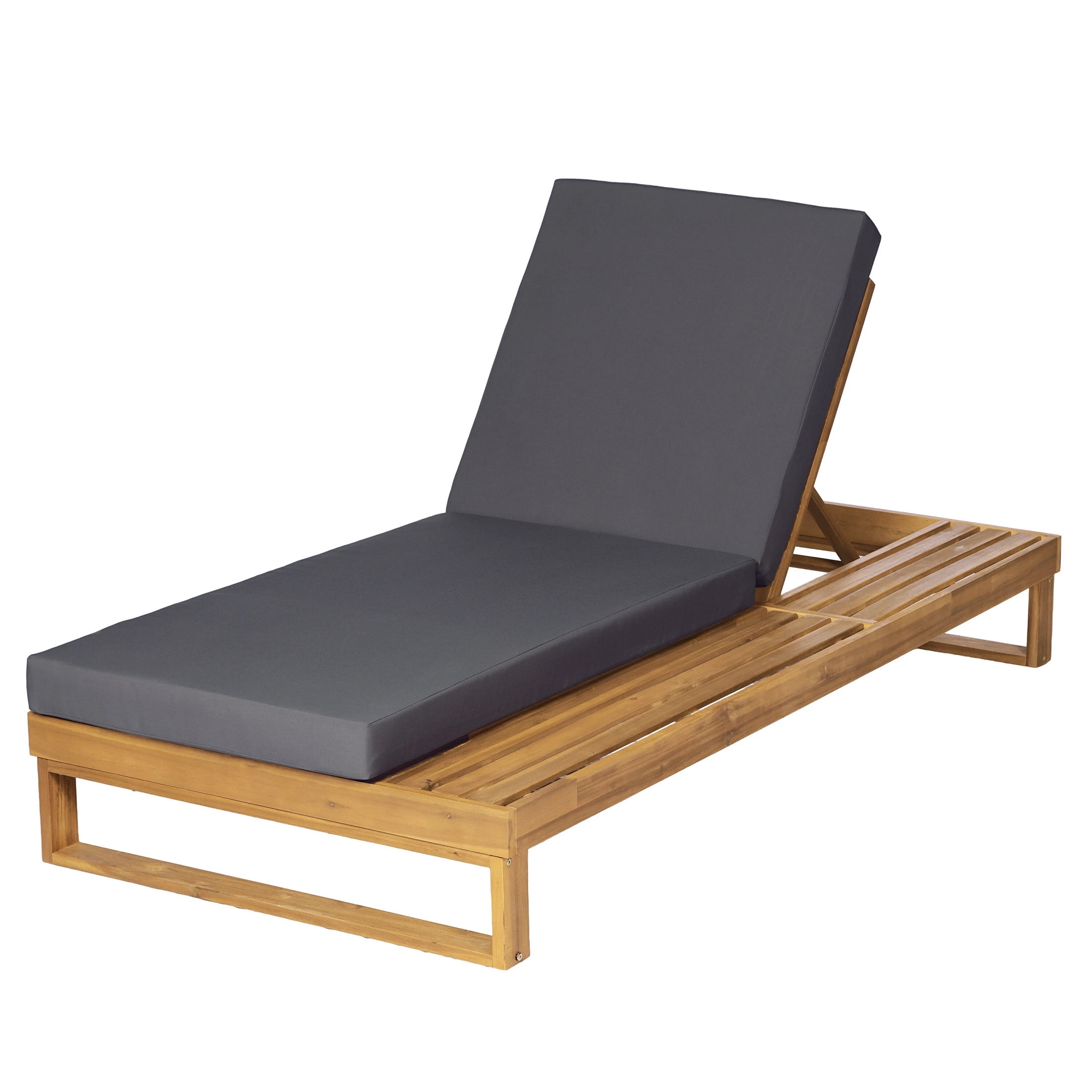 Christopher Knight Home Acacia Wood Chaise Lounge with Cushion, Adjustable Recliner, Teak + Dark Gray