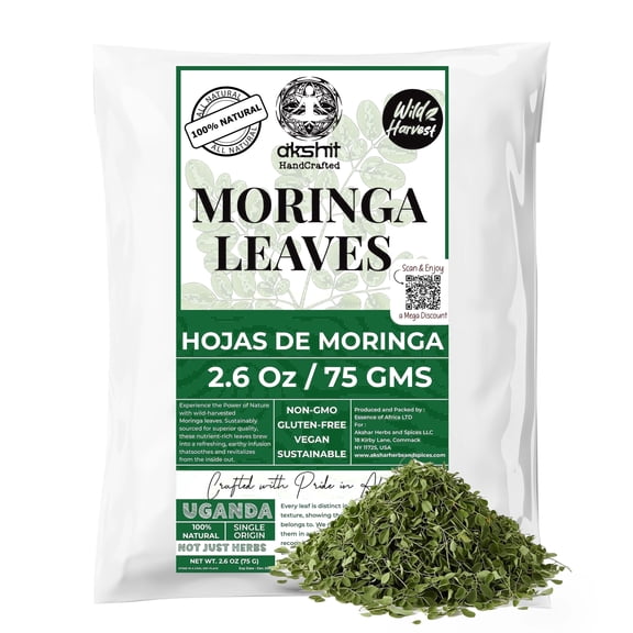 2.6oz Dried Moringa Leaves, Loose Leaf, Herbal Tea, No Additives,  Non GMO, by Akshit