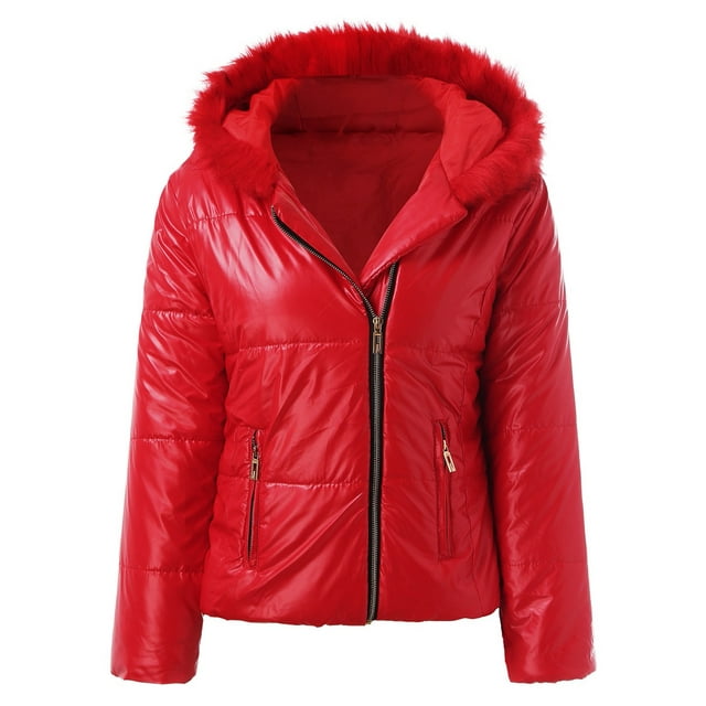 LUXUR Manteau à Capuche pour Femmes Veste Épaisse à Manches Longues Rouge 2TG