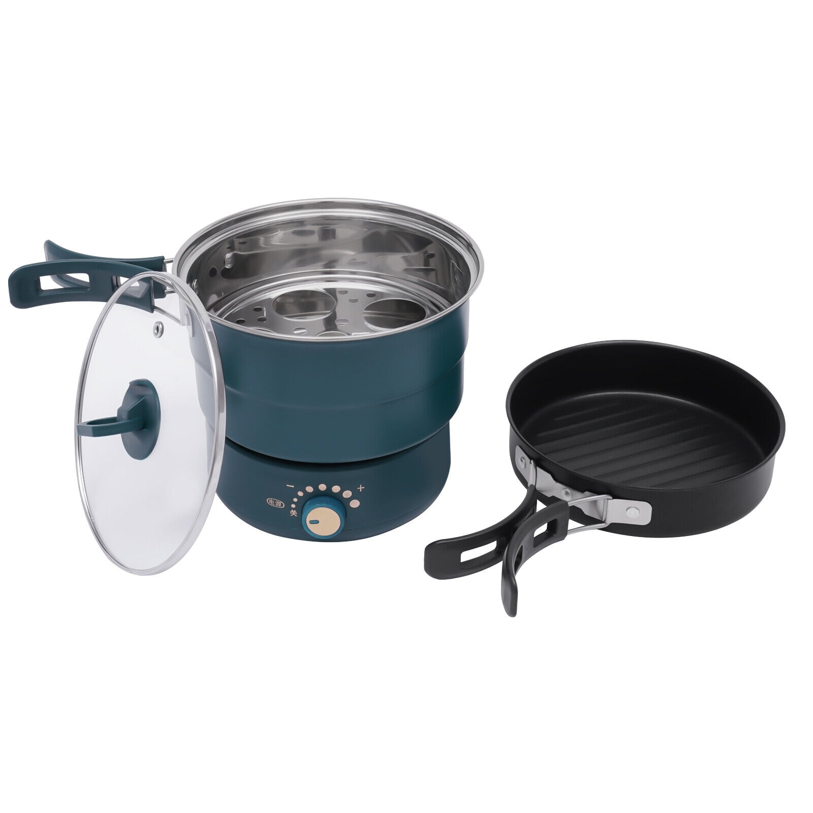 Electric Hot Pot, 1.6L Portable Non-Stick Electric Cooker with Foldable Handles, Multifunction Electric Pot for Pasta, Oatmeal, Soup, Steak with Power Adjustment