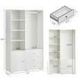 thumbnail image 3 of Wardrobe Closet, Open Armoire Wardrobe Closet with Hanging Rod, Mid-Century Freestanding Wardrobe Cabinet with 3 Drawers, 1 Door and 4 Side Shelves, 41"W x 14.6"D x 68.1"H, White, 3 of 8