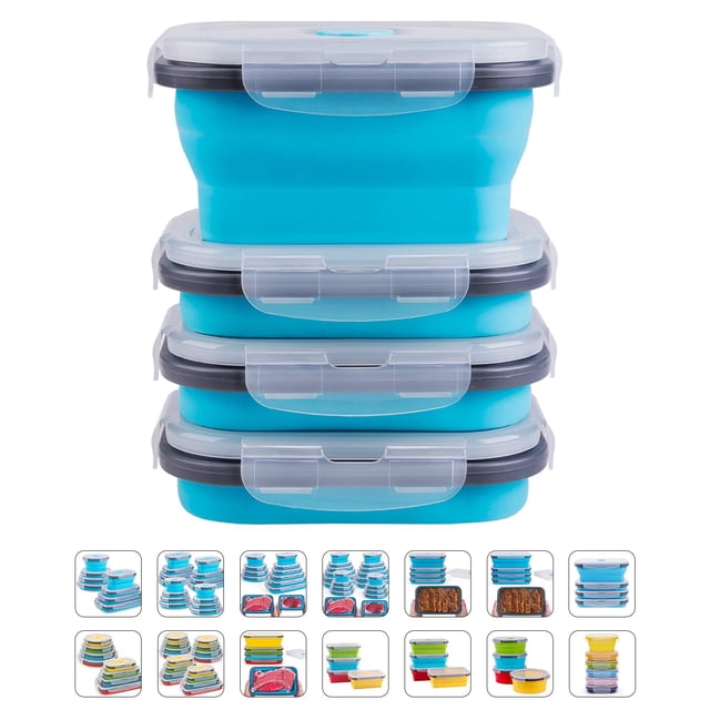 Recipientes de almacenamiento de alimentos Annaklin, plegables, 350 ml, paquete de 4 unidades, azules