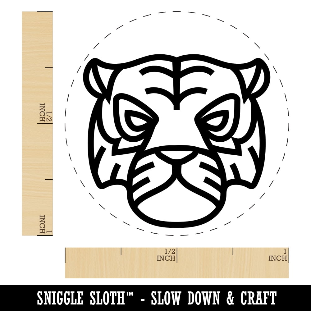 Tiger Head Icon Self-Inking Rubber Stamp Ink Stamper - Brown Ink - Medium 1 Inch
