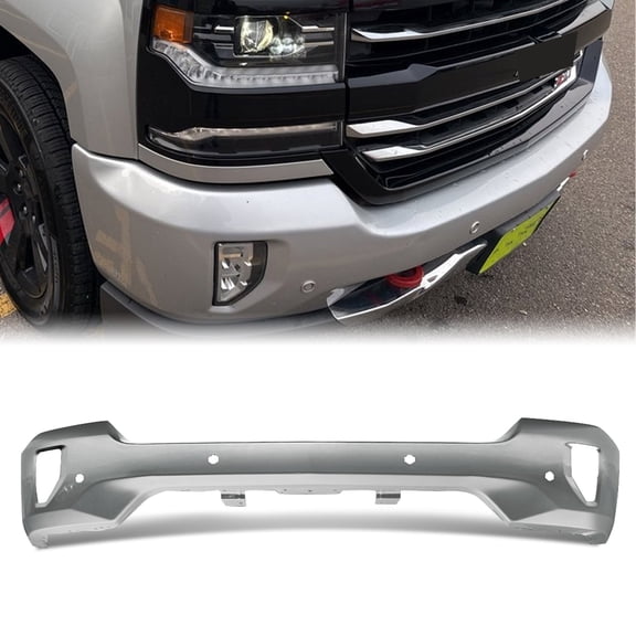 Fits Silverado 1500 2016-2018 Silver Ice Front Bumper Face Bar W/ Sensor Hole Steel