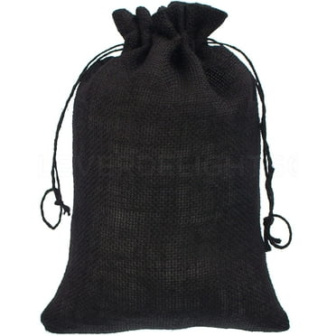 CleverDelights 8" x 12" Black Burlap Bags - 5 Pack - Jute Burlap Drawstring Sacks