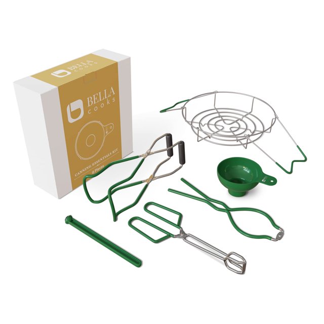 BELLA COOKS Kit de Démarrage de Fournitures de Mise en Conserve - Ensemble de Mise en Conserve 7-en-1 - Incluant Entonnoir de Mise en Conserve, Support de Mise en Conserve, Lève-Bocal, Clé à Pot, Pinces et Plus