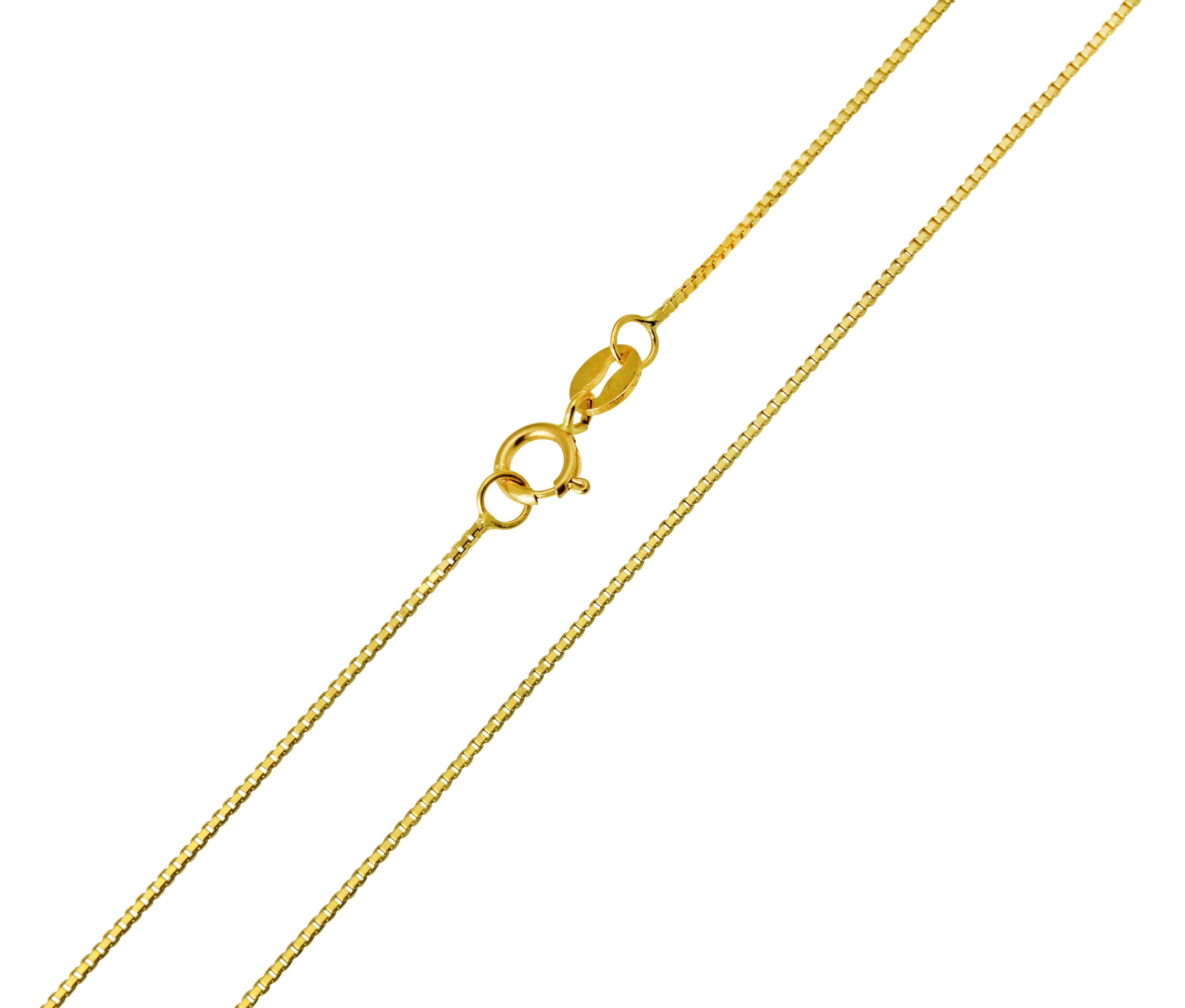 14K Real Yellow Gold Box Link Light Thin Chain Necklace 0.5mm Width for