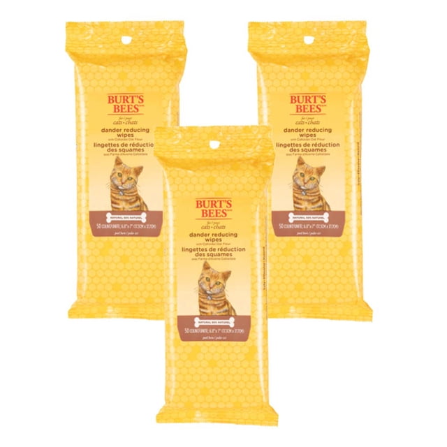 Toallitas para caspa de gato BURT'S BEES PARA MASCOTAS, 98% naturales, 50 unidades, paquete de 3