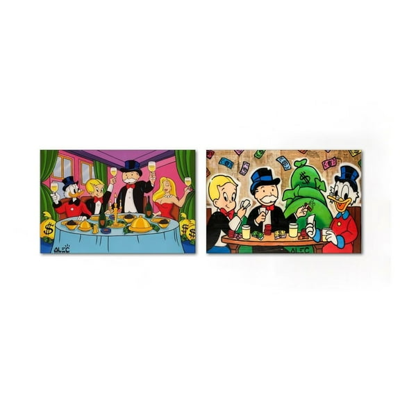 2 Panel Alec-Monopolys DINNER Playing Cards Scrooge McDuck Print Photo Art Painting Canvas Poster Home Decorative Bedroom Modern Decor Posters Gifts 08x12inch(20x30cm)X2