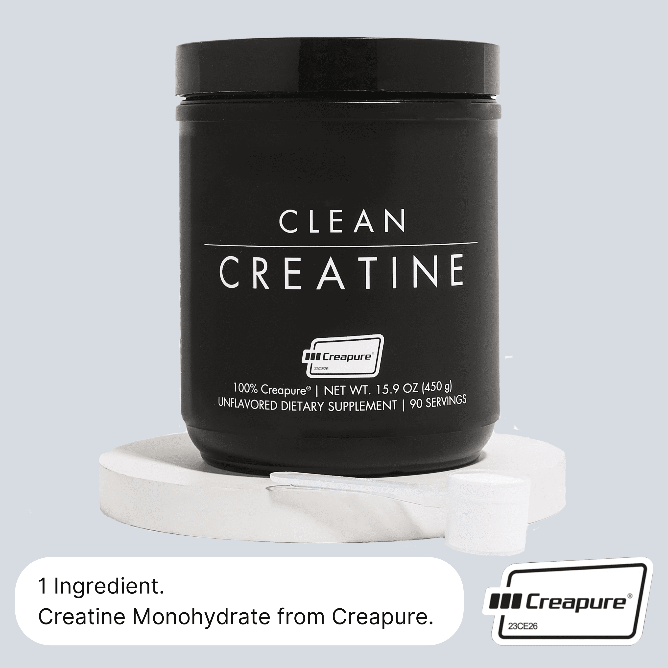 CLEAN Creatine - 100% Creapure® Creatine Monohydrate Powder for Muscle Growth | 450 Grams - 90 Servings | Unflavored | Vegan, Keto, Gluten-Free, and Easy to Mix