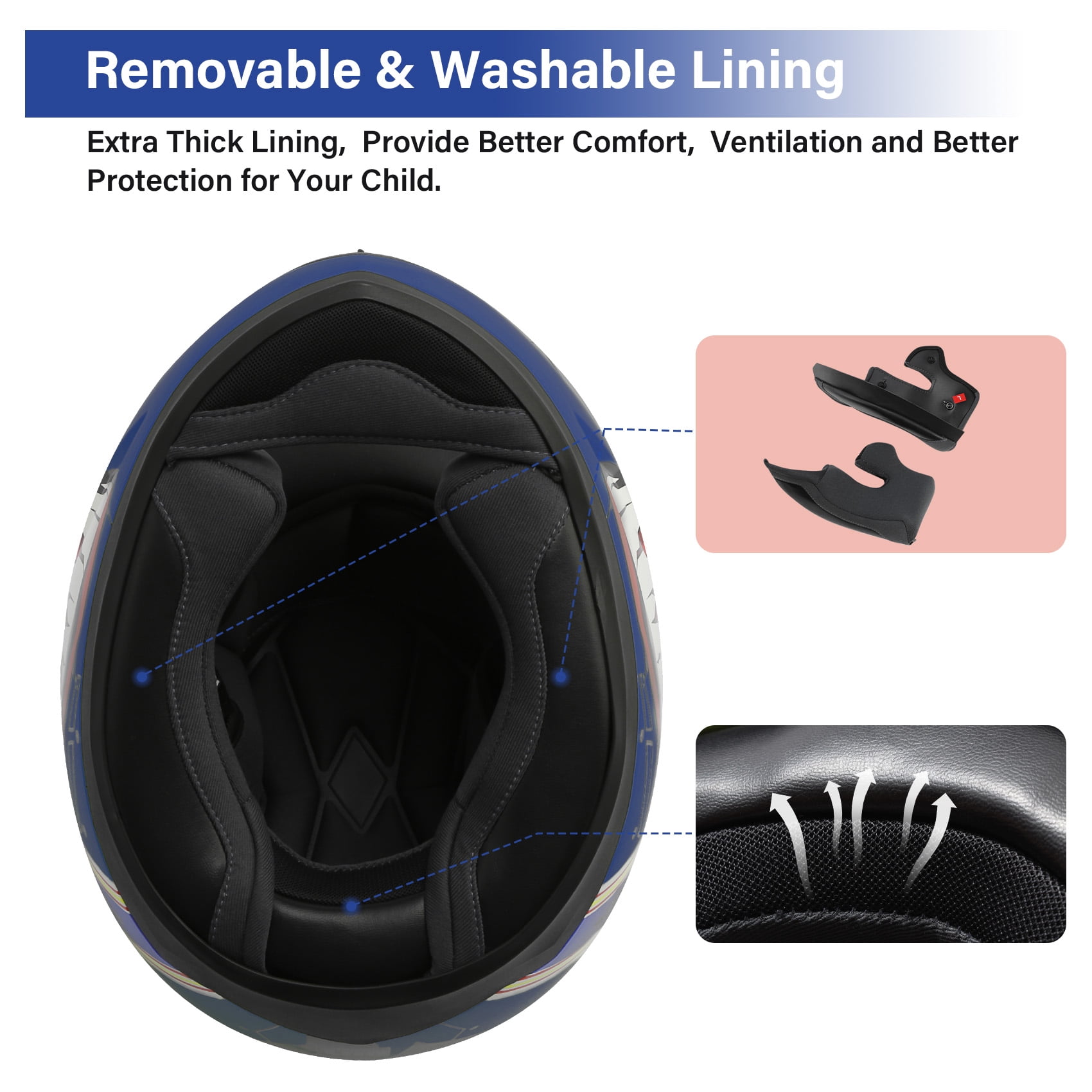 TCMT DOT Full Face Helmet for Kids & Youth Flip Up Visor for Motorcycle Atv Mx Motocross Offroad Street Dirt Bike Blue Youth XXL Size