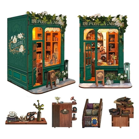 Strucwood DIY Book Nook Kit Moments in Time Wooden Puzzles with LED Lights,3D Crafts Hobbies,Gifts for Adults(SQ-45)