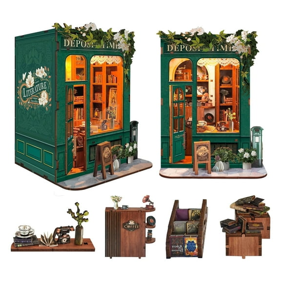 Strucwood DIY Book Nook Kit Moments in Time Wooden Puzzles with LED Lights,3D Crafts Hobbies,Gifts for Adults(SQ-45)