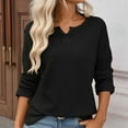 thumbnail image 2 of JGGSPWM Women’s Waffle Knit Henley Top, V Neck Long Sleeve Loose Fit Casual Sweaters for Women, Fall Winter Pullover Tops Black M, 2 of 7