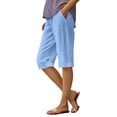 thumbnail image 2 of HKYNLAG Bermuda Shorts for Women Comfy Knee Length Cotton Linen Shorts Loose Drawstring Waisted Shorts Solid Color Beach Pants with Pockets Sky Blue S, 2 of 7