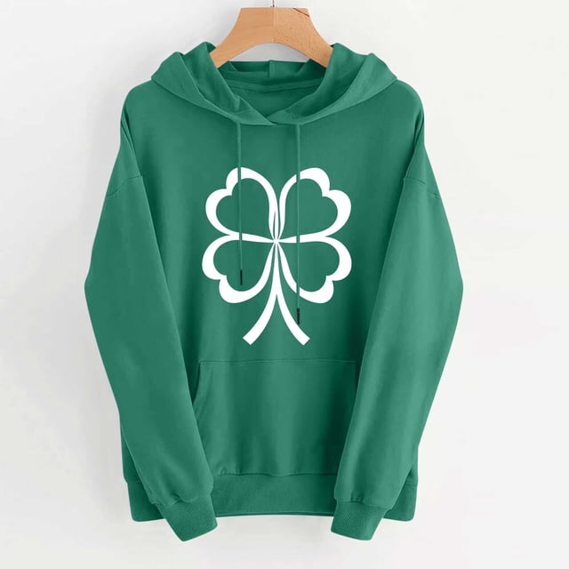 TaTaai Ladies Long Sleeve St Patricks Hoodie Casual Pullover Holiday Print Loose Fit Fleece Lined Sweatshirt (Runs Small Size Up) Gift