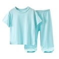 thumbnail image 1 of Gibobby Conjunto térmico bebé Camiseta de manga corta de color sólido para niños + Pantalones Ropa de informal diaria de verano(Azul claro, 7-8 Años), 1 of 5