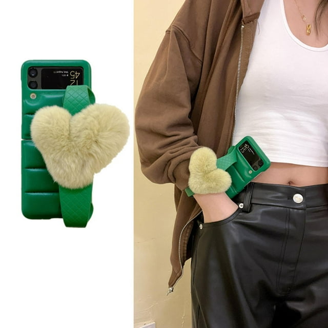 Puffer Down Jacket Anti-drop Leather Silicone Phone Case Compatible With Samsung Galaxy Z Filp3 With Wrist Strap