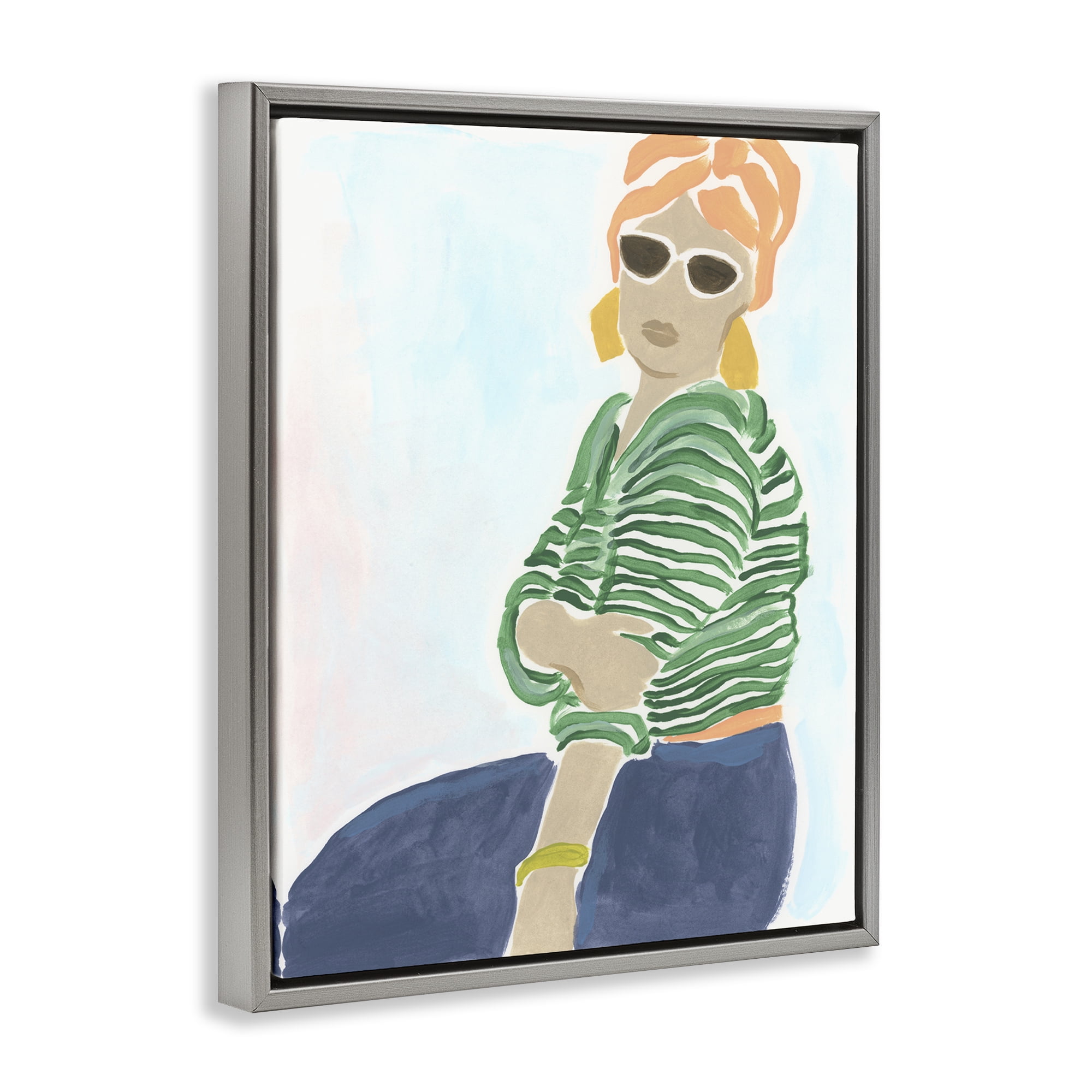 Stupell Industries Beachy Stylish Woman People Painting Gray Floater Framed Canvas Art Print Wall Art, 25 x 31