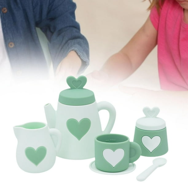 Jugues de la fiesta de té para niños Juguetes de mesa con tetera, tazas de té, cucharas y platillo Early Educational Montessori Toy for Gift Verde claro
