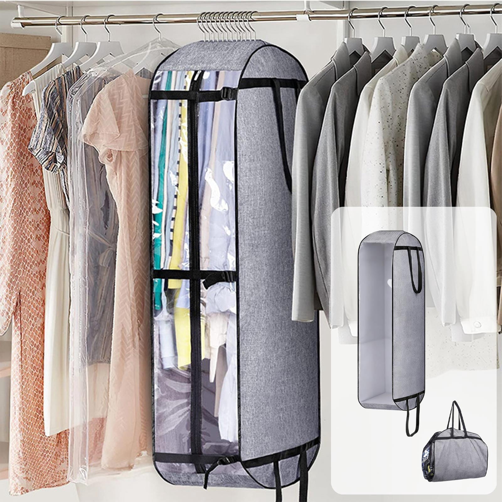 Pxyqht Non Woven Fabric Garment Bag Suit Bag for Closet Storage and Travel Foldable with Transparent Window Thickened for Multiple Clothing