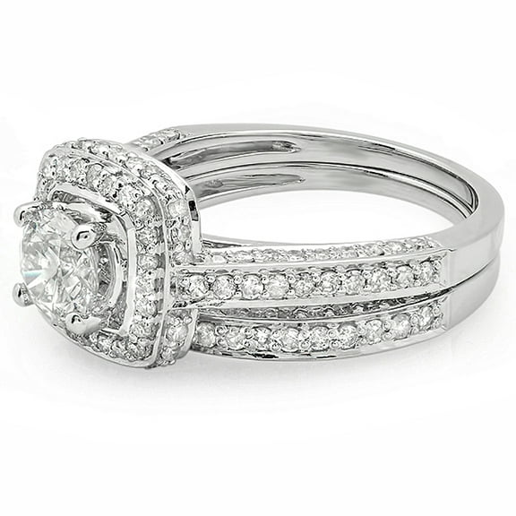Dazzlingrock Collection 2.00 Carat (ctw) 14k Round Diamond Ladies Halo Style Bridal Engagement Ring Set Matching Band 2 CT, White Gold, Size 8
