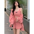 thumbnail image 6 of Workout Outfits for Women 3 Piece Summer Loose Casual High Waist Leggings with Streetwear Sports Yoga Set Pink L, 6 of 10