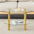 thumbnail image 3 of Gold Round Glass Coffee Table for Living Room, 27.5" Mordern Sofa Center Tables Clear Tempered Glass Stainless Steel Leg, Small Circle Coffee Table, Gold, 3 of 9