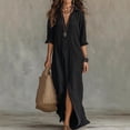 thumbnail image 4 of Bbyeadc Shirt Dresses for Women Maxi Long Sleeve Henley Button Front Collared Shirt Dresses Side Slit Solid Color Classic Beach Outfits,Black (L), 4 of 4