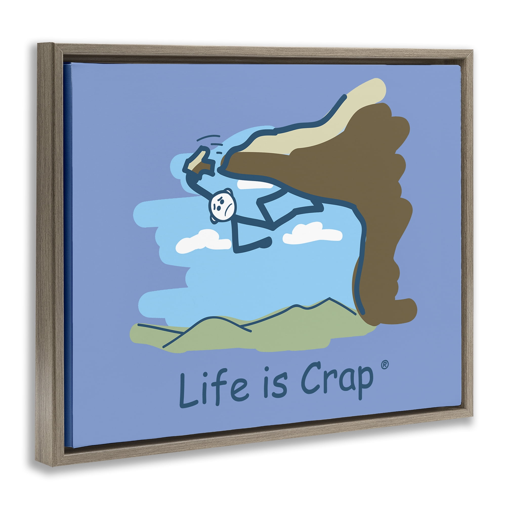 Stupell Industries Falling Rock Climber Novelty & Humor Painting Brown Floater Framed Canvas Art Print Wall Art, 21 x 17