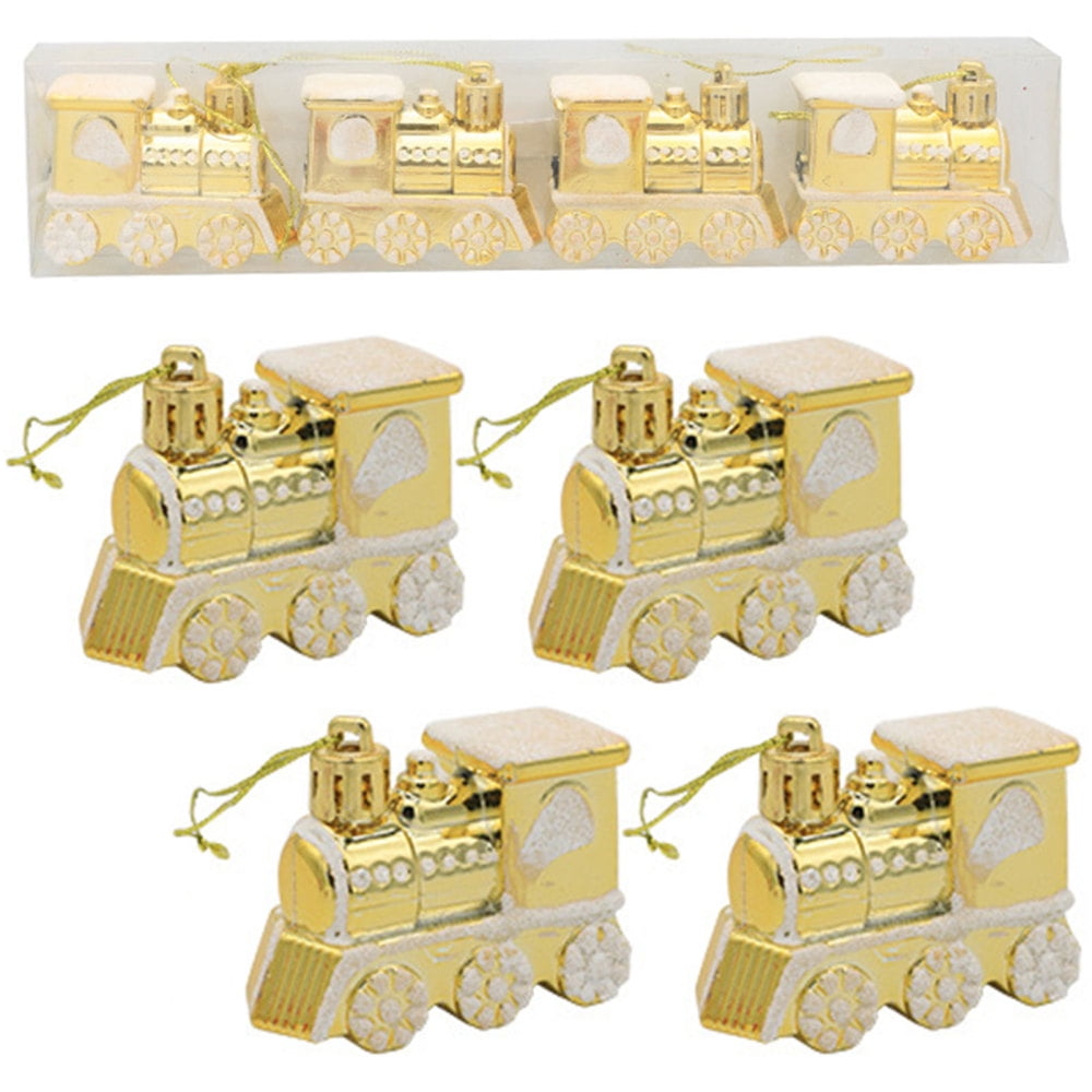 4 Pcs Christmas Tree Train Pendants with Four Colors Red Gold Rose Gold