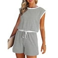 thumbnail image 6 of Women's Summer Romper, Cap Sleeve, Striped Shorts Overalls, Adjustable Drawstring Waist, Comfortable for Summer, 6 of 7
