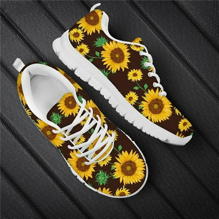 

Sport Jogging Running Shoes For Women Nurse Walk Casual Shoes Sunflower Print Air Mesh Lightweight Ladies Sneakers Woman Flats