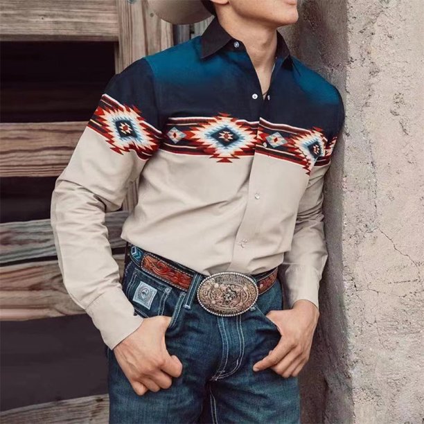 Camisa vaquera informal de estilo occidental para hombre, camisa vaquera de estilo occidental, informal, para exteriores, calle, uso diario, otoño e invierno, con puños y manga larga