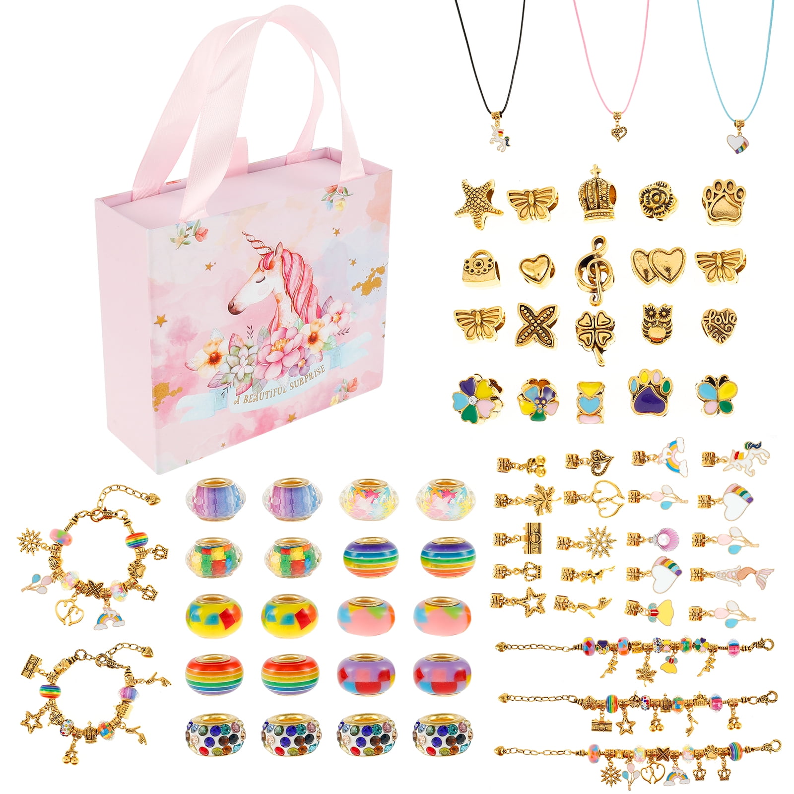 Tcwhniev Charm Bracelet Making Kit, Jewellery Making Kit for Girls Gorgeous Rainbow Beads/Mermaid Crafts Gifts Set,Jewelry Making DIY Necklaces