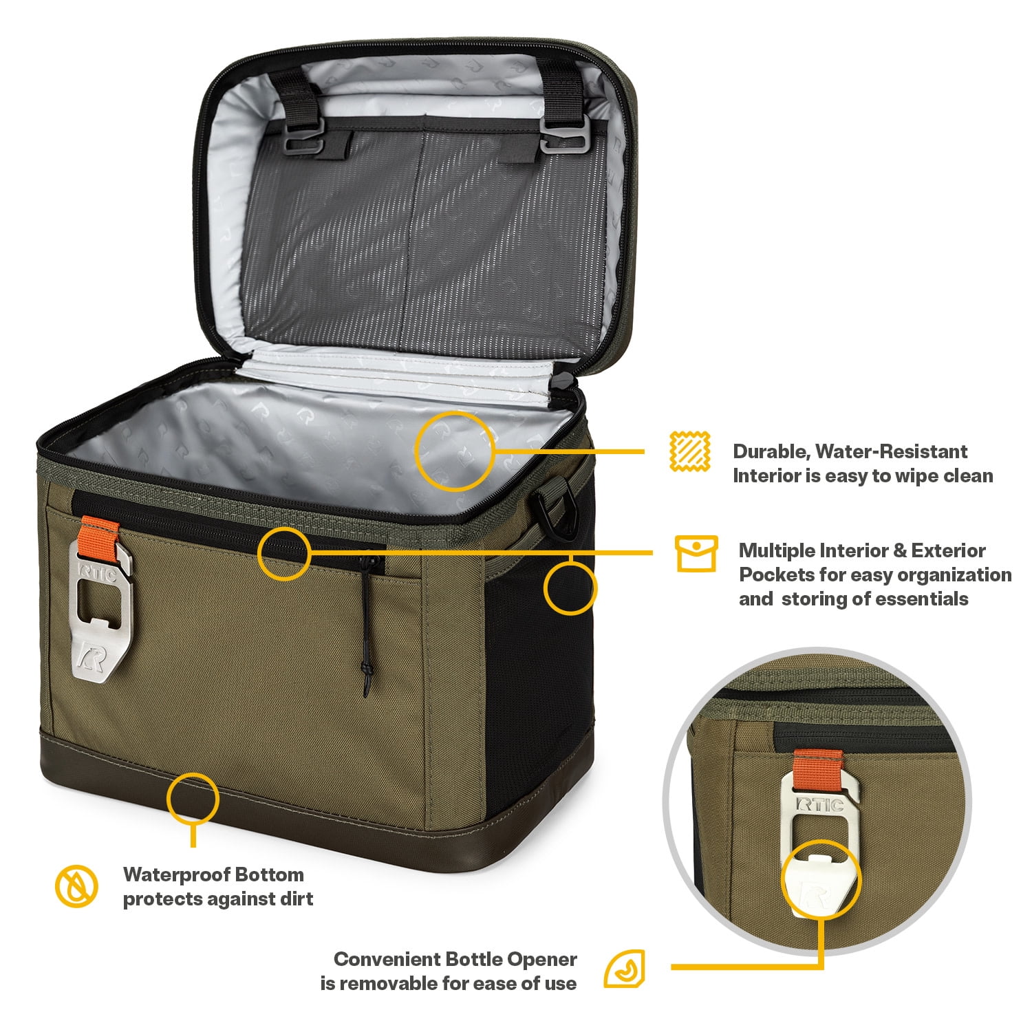 RTIC 15-Can, 16 Qt, Collapsible Soft Cooler with Bottle Opener, Olive
