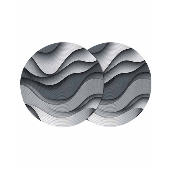 Black Gray Ombre Round 13 Inch Placemats Set of 2, Modern Abstract Moire Art Geometric HeatResistant Non Slip Place Mats for Dining Table, Wipeable Braided Kitchen Table Mats for Housewarming
