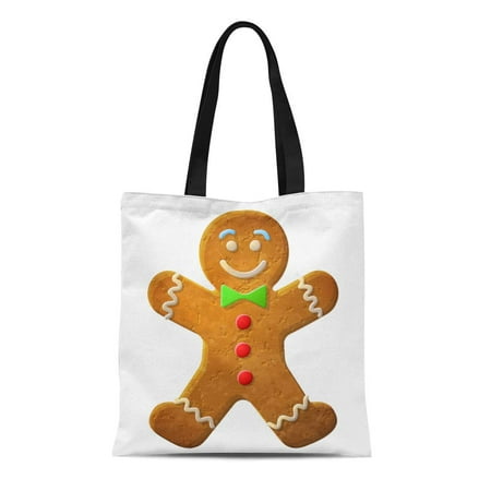 KDAGR Canvas Tote Bag Gingerbread Man Decorated Colored Icing Holiday Cookie in Shape Durable Reusable Shopping Shoulder Grocery